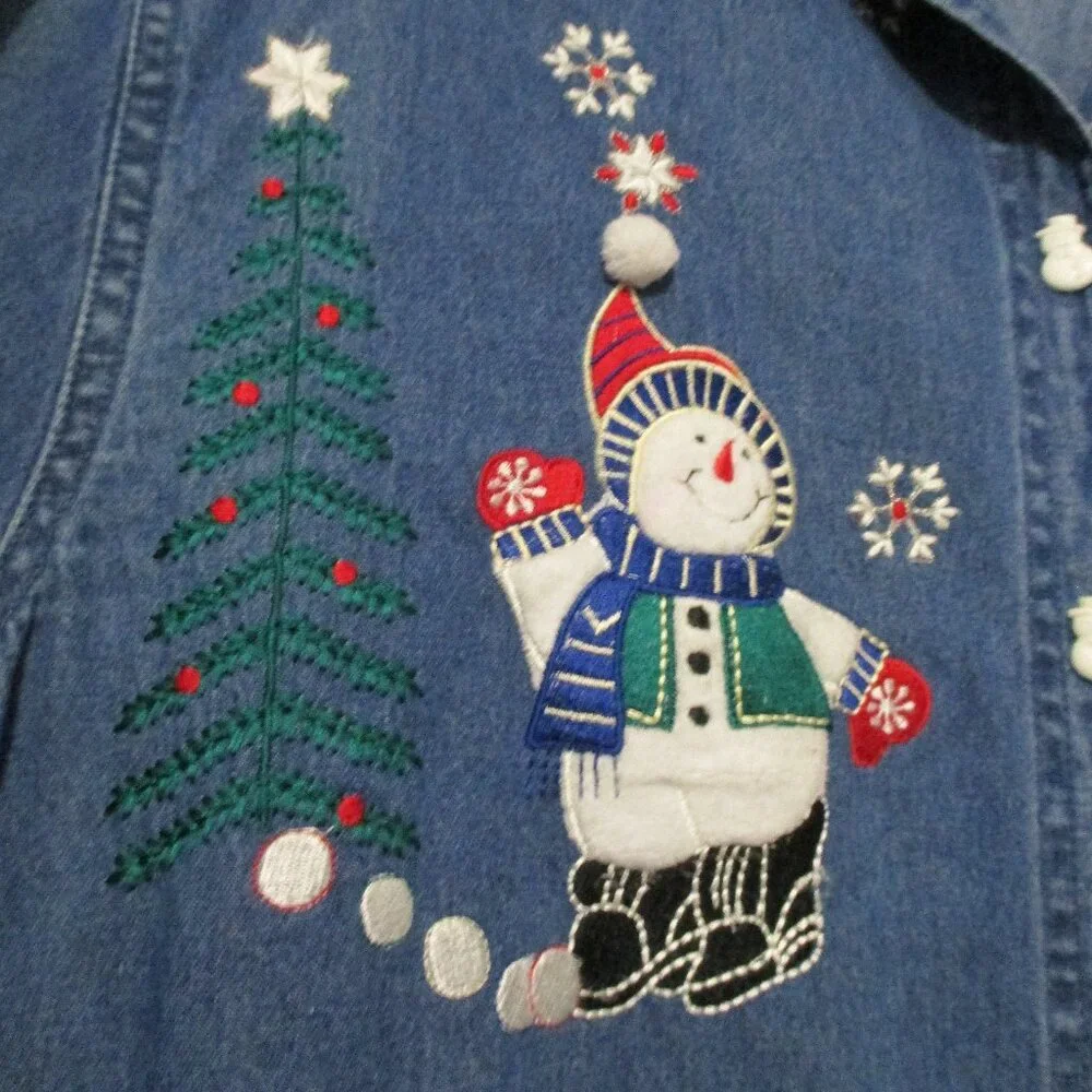 Tantrums Vintage top denim Christmas snowmen - Picture 6 of 11
